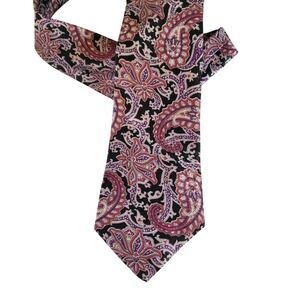 Surrey Mens Necktie Black Purple Pink Paisley Floral Wide Tie Made in USA